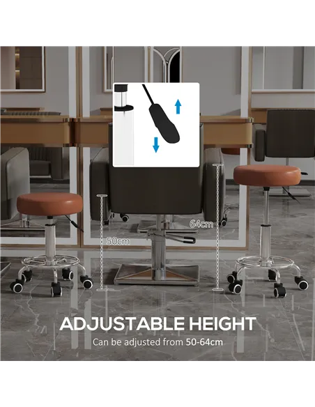 Vinsetto PU Leather Rolling Stool, Height Adjustable Stool Chair with Wheels for Salon, Massage, Spa, Brown