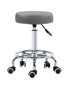 Vinsetto PU Leather Rolling Stool, Height Adjustable Stool Chair with Wheels for Salon, Massage, Spa, Grey