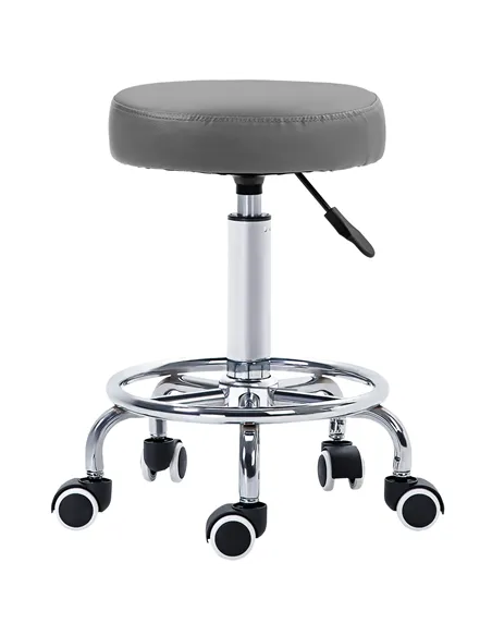 Vinsetto PU Leather Rolling Stool, Height Adjustable Stool Chair with Wheels for Salon, Massage, Spa, Grey