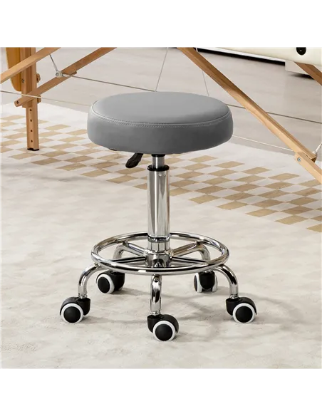 Vinsetto PU Leather Rolling Stool, Height Adjustable Stool Chair with Wheels for Salon, Massage, Spa, Grey