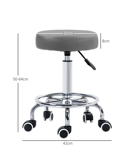 Vinsetto PU Leather Rolling Stool, Height Adjustable Stool Chair with Wheels for Salon, Massage, Spa, Grey
