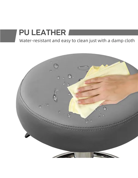 Vinsetto PU Leather Rolling Stool, Height Adjustable Stool Chair with Wheels for Salon, Massage, Spa, Grey