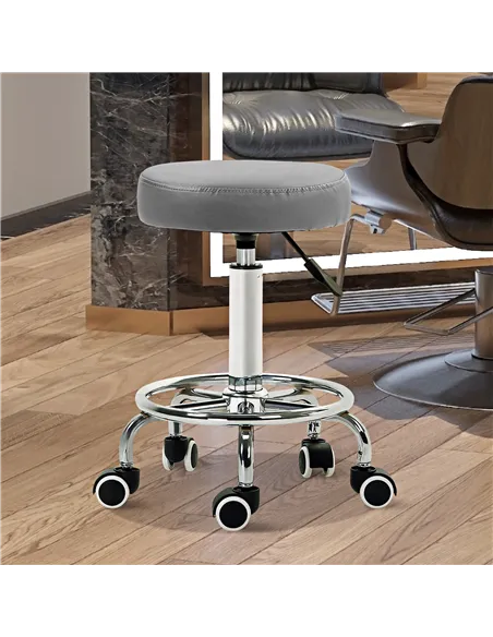 Vinsetto PU Leather Rolling Stool, Height Adjustable Stool Chair with Wheels for Salon, Massage, Spa, Grey