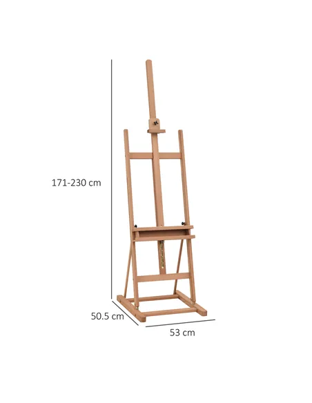 Vinsetto Wooden Easel Stand H-Frame Artist Easel with 171-230cm Adjustable Height and 0-80° Working Angles Beech Wood Art Easel 