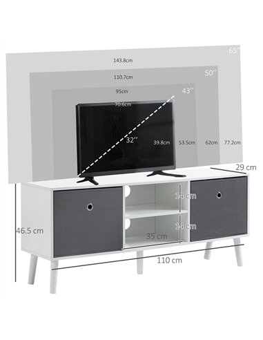 HOMCOM TV Cabinet Stand Unit for TVs up to 50'' with Foldable Drawers, Entertainment Centre for Living Room White