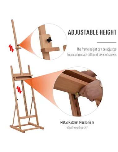 Vinsetto Wooden Easel Stand H-Frame Artist Easel with 171-230cm Adjustable Height and 0-80° Working Angles Beech Wood Art Easel 