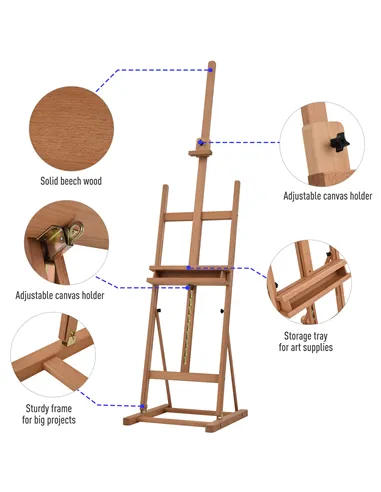 Vinsetto Wooden Easel Stand H-Frame Artist Easel with 171-230cm Adjustable Height and 0-80° Working Angles Beech Wood Art Easel 