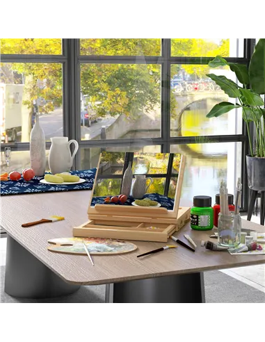 Vinsetto Wooden Table Easel Box with Storage Portable Folding Artist Easel, Natural