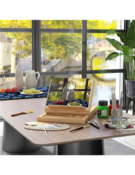 Vinsetto Wooden Table Easel Box with Storage Portable Folding Artist Easel, Natural