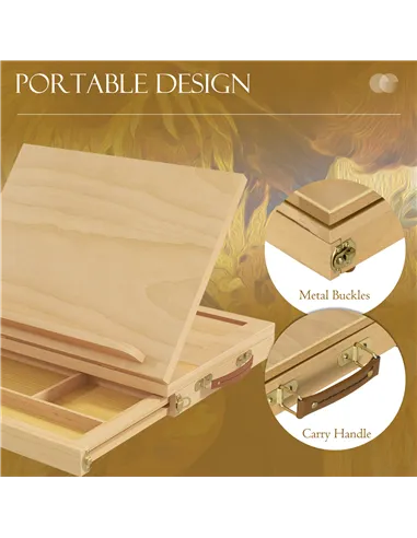 Vinsetto Wooden Table Easel Box with Storage Portable Folding Artist Easel, Natural