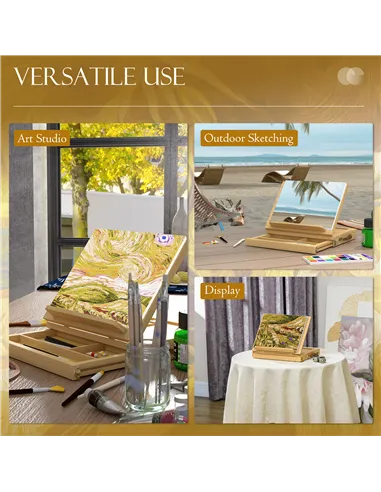 Vinsetto Wooden Table Easel Box with Storage Portable Folding Artist Easel, Natural