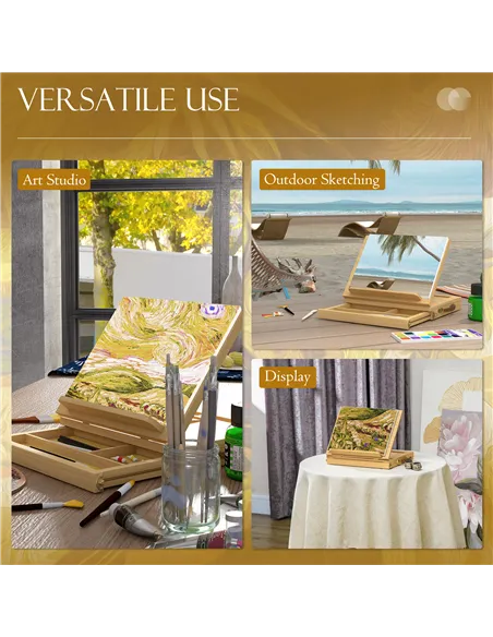 Vinsetto Wooden Table Easel Box with Storage Portable Folding Artist Easel, Natural
