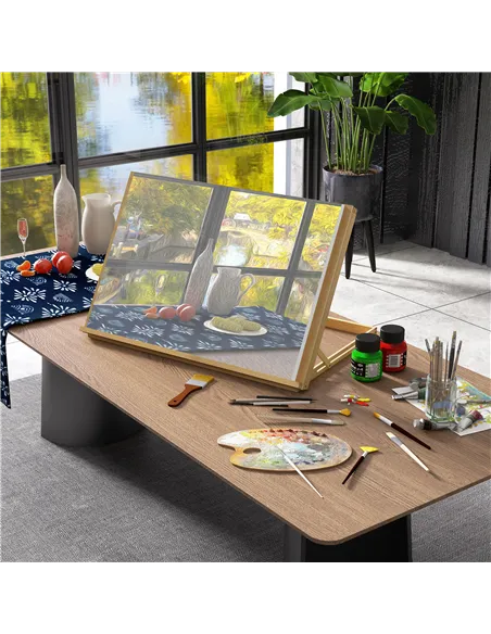 Vinsetto Desktop Table A2 Easel Craft Workstation, Adjustable Beechwood Table Top Easel, Portable Folding Artist Drawing & Sketc