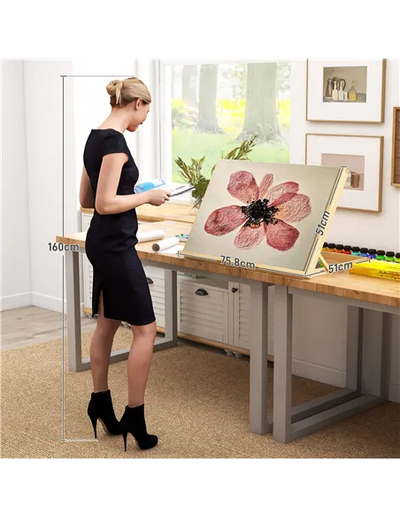 Vinsetto Desktop Table A2 Easel Craft Workstation, Adjustable Beechwood Table Top Easel, Portable Folding Artist Drawing & Sketc