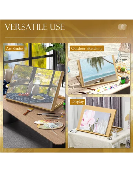 Vinsetto Desktop Table A2 Easel Craft Workstation, Adjustable Beechwood Table Top Easel, Portable Folding Artist Drawing & Sketc