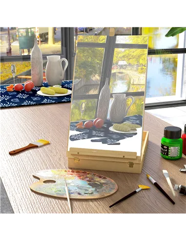 Vinsetto Wooden Table Easel Box Hold Canvas up to 61cm, Adjustable Beechwood Storage Table Box Easel, Portable Folding Artist Dr