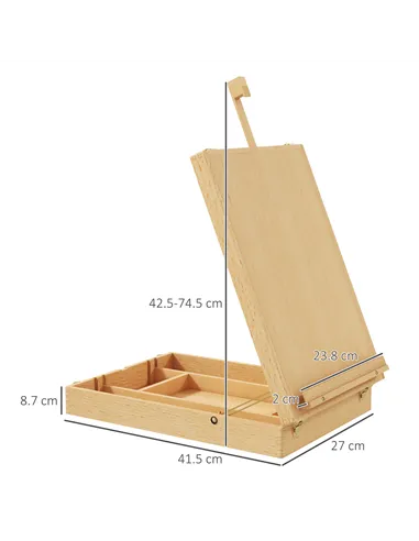 Vinsetto Wooden Table Easel Box Hold Canvas up to 61cm, Adjustable Beechwood Storage Table Box Easel, Portable Folding Artist Dr