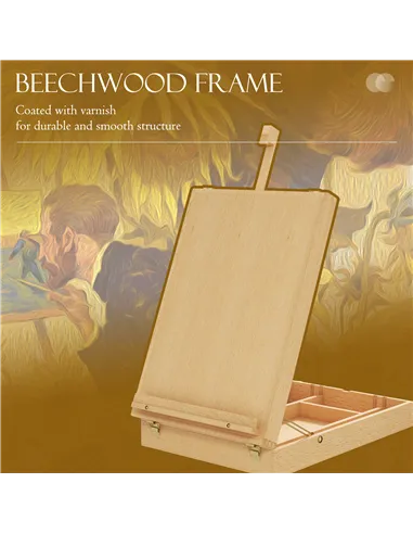 Vinsetto Wooden Table Easel Box Hold Canvas up to 61cm, Adjustable Beechwood Storage Table Box Easel, Portable Folding Artist Dr