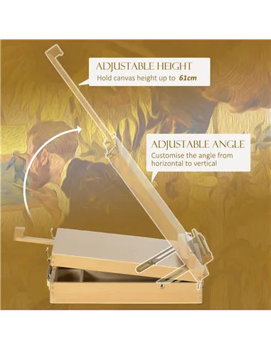 Vinsetto Wooden Table Easel Box Hold Canvas up to 61cm, Adjustable Beechwood Storage Table Box Easel, Portable Folding Artist Dr