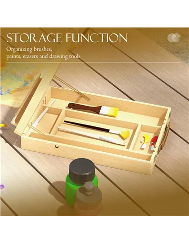 Vinsetto Wooden Table Easel Box Hold Canvas up to 61cm, Adjustable Beechwood Storage Table Box Easel, Portable Folding Artist Dr