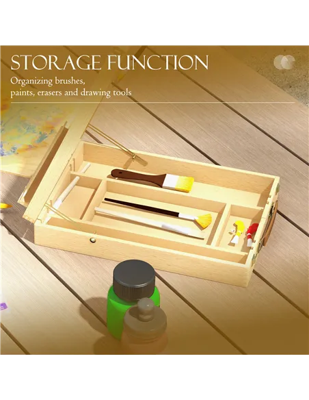 Vinsetto Wooden Table Easel Box Hold Canvas up to 61cm, Adjustable Beechwood Storage Table Box Easel, Portable Folding Artist Dr