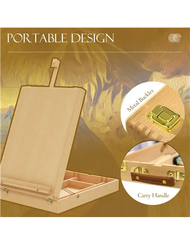 Vinsetto Wooden Table Easel Box Hold Canvas up to 61cm, Adjustable Beechwood Storage Table Box Easel, Portable Folding Artist Dr