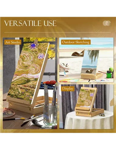 Vinsetto Wooden Table Easel Box Hold Canvas up to 61cm, Adjustable Beechwood Storage Table Box Easel, Portable Folding Artist Dr