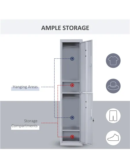 Vinsetto Locker Cabinet Storage Cold Rolled Steel w/ Shelves Vertical Cupboard Grey 38 x 46 x 180 cm