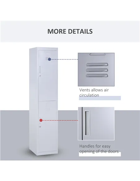 Vinsetto Locker Cabinet Storage Cold Rolled Steel w/ Shelves Vertical Cupboard Grey 38 x 46 x 180 cm