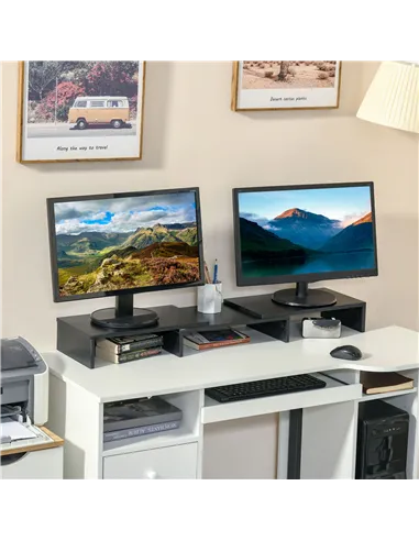 Vinsetto Dual Monitor Stand Riser with Adjustable Length and Angle, Screen Riser for Laptop, Computer, PC, Printer, TV, Black