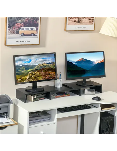 Vinsetto Dual Monitor Stand Riser with Adjustable Length and Angle, Screen Riser for Laptop, Computer, PC, Printer, TV, Black