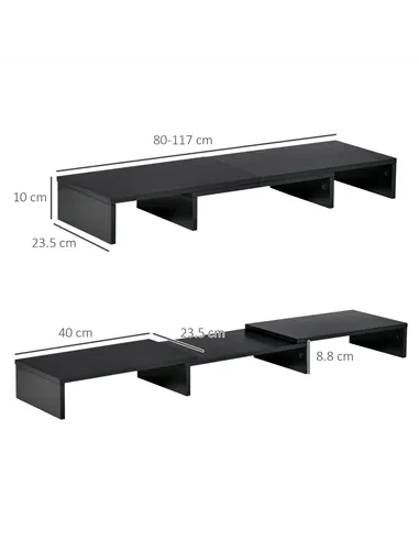 Vinsetto Dual Monitor Stand Riser with Adjustable Length and Angle, Screen Riser for Laptop, Computer, PC, Printer, TV, Black