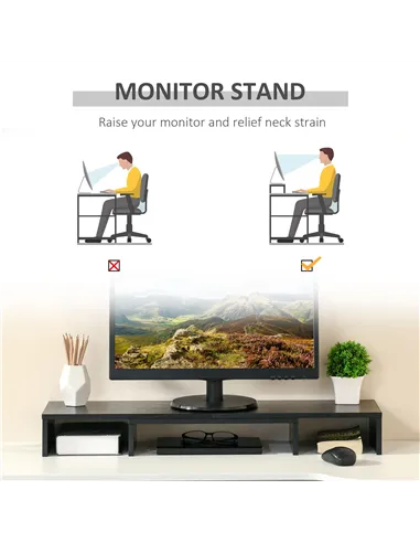 Vinsetto Dual Monitor Stand Riser with Adjustable Length and Angle, Screen Riser for Laptop, Computer, PC, Printer, TV, Black