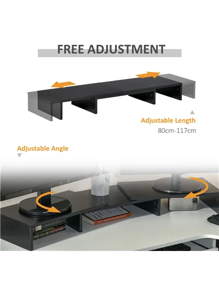 Vinsetto Dual Monitor Stand Riser with Adjustable Length and Angle, Screen Riser for Laptop, Computer, PC, Printer, TV, Black