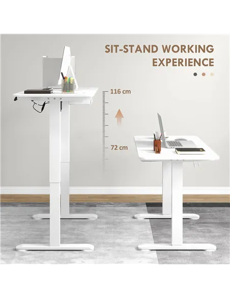 Vinsetto 72-116cm Adjustable Electric Standing Desk, 120 x 60cm Tabletop - White