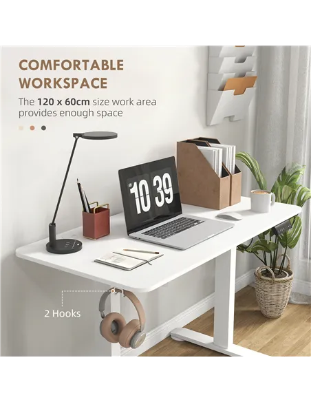 Vinsetto 72-116cm Adjustable Electric Standing Desk, 120 x 60cm Tabletop - White