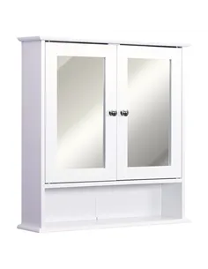 kleankin Wall-mounted Bathroom Cabinet Mirror Door Organiser Storage Shelves Living Room White