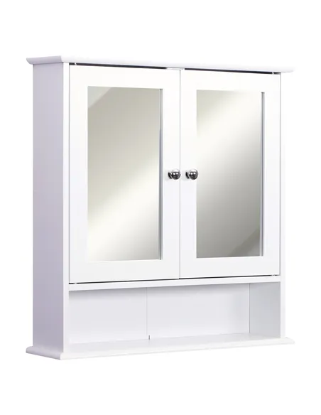 kleankin Wall-mounted Bathroom Cabinet Mirror Door Organiser Storage Shelves Living Room White