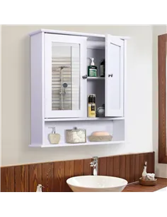 kleankin Wall-mounted Bathroom Cabinet Mirror Door Organiser Storage Shelves Living Room White 2