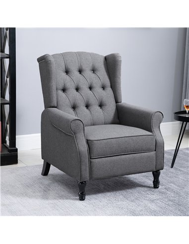 HOMCOM Recliner Armchair, Vintage Reclining Chair with Nail Head Trim, Wingback Chair with Button Tufted Back and Footrest, for 