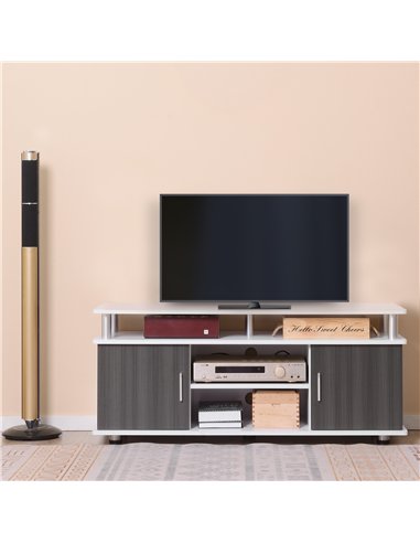 HOMCOM TV Cabinet Unit for TVs up to 50'' with Storage Shelf and Cupboards, Living Room Entertainment Center Media Console, Grey