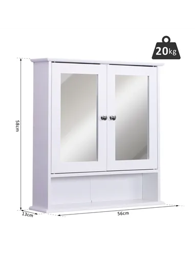 kleankin Wall-mounted Bathroom Cabinet Mirror Door Organiser Storage Shelves Living Room White