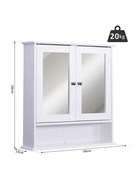 kleankin Wall-mounted Bathroom Cabinet Mirror Door Organiser Storage Shelves Living Room White