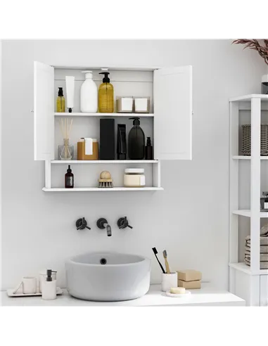 kleankin Wall-mounted Bathroom Cabinet Mirror Door Organiser Storage Shelves Living Room White