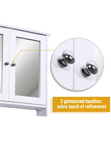 kleankin Wall-mounted Bathroom Cabinet Mirror Door Organiser Storage Shelves Living Room White