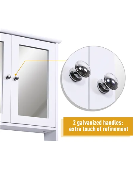 kleankin Wall-mounted Bathroom Cabinet Mirror Door Organiser Storage Shelves Living Room White