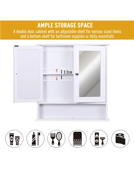 kleankin Wall-mounted Bathroom Cabinet Mirror Door Organiser Storage Shelves Living Room White