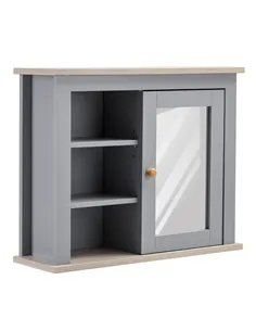 kleankin Bathroom Wall Mirror Cabinet, Cupboard with Door, Storage Cabinet with Adjustable Shelf for Corridors Living Rooms, Gre