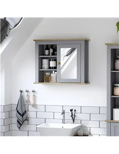 kleankin Bathroom Wall Mirror Cabinet, Cupboard with Door, Storage Cabinet with Adjustable Shelf for Corridors Living Rooms, Gre 2