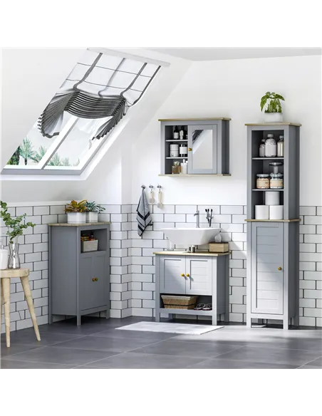 kleankin Bathroom Wall Mirror Cabinet, Cupboard with Door, Storage Cabinet with Adjustable Shelf for Corridors Living Rooms, Gre